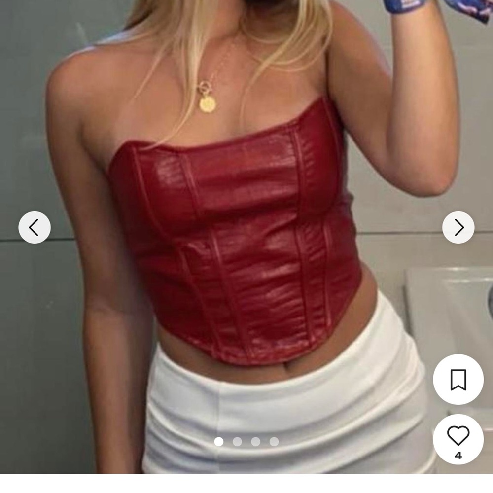 Red Croc-Embossed Corset Top - Picture 2 of 7